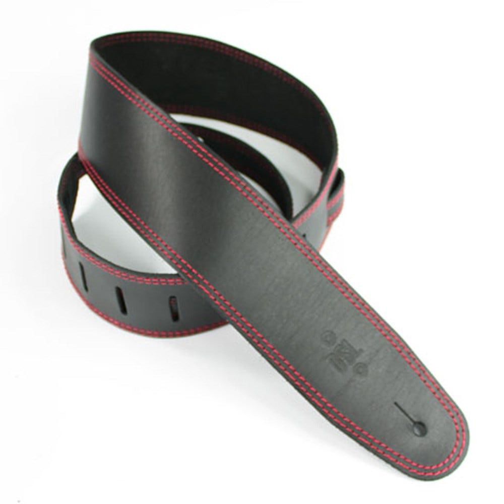 DSL Straps Classic Series Single Ply Guitar Strap 2.5in - Black/Red Stitch - Extra Length