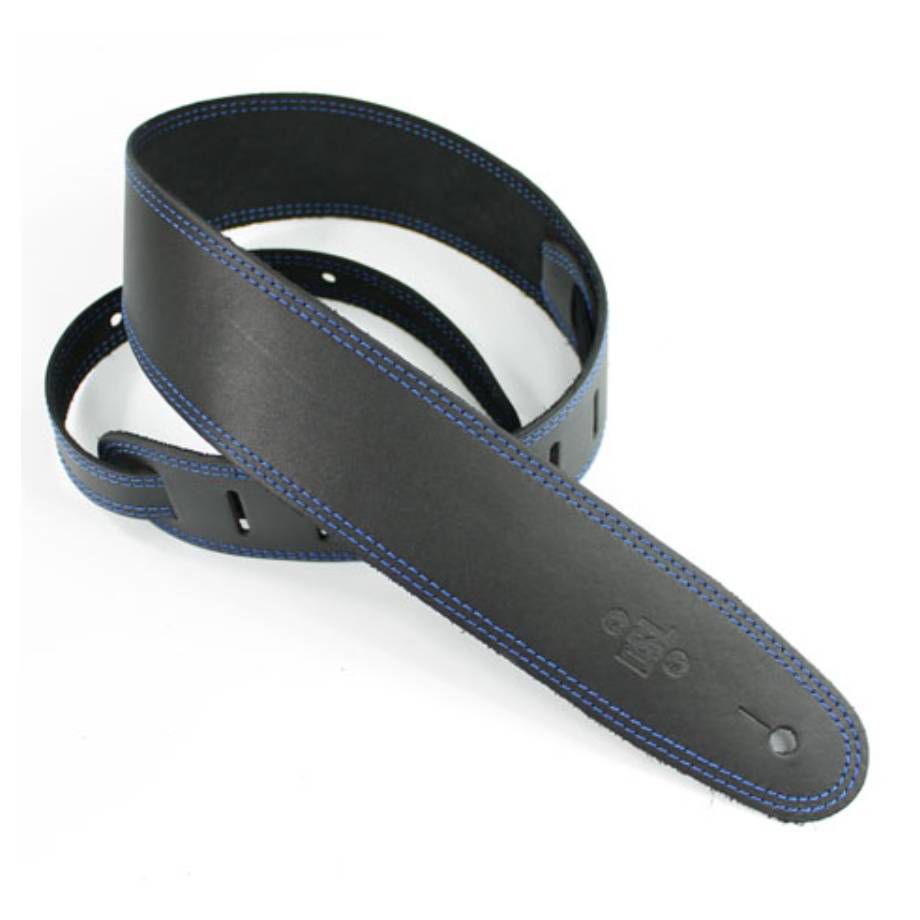 DSL Straps Classic Series Single Ply Guitar Strap 2.5in - Black/Blue Stitch