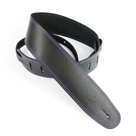 DSL Straps Classic Series Single Ply Guitar Strap 2.5in - Black/Purple Stitch - Extra Length