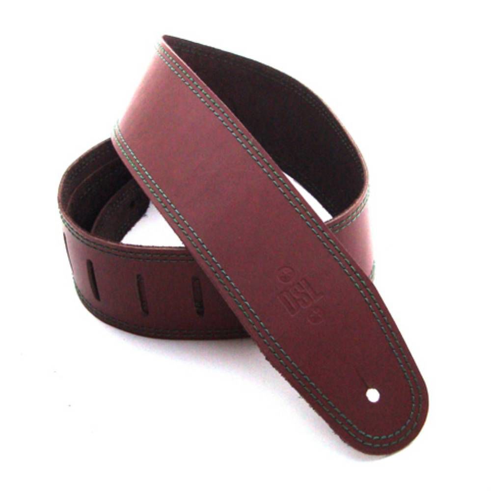 DSL Straps Classic Series Single Ply Guitar Strap 2.5in - Maroon/Green Stitch - Extra Length