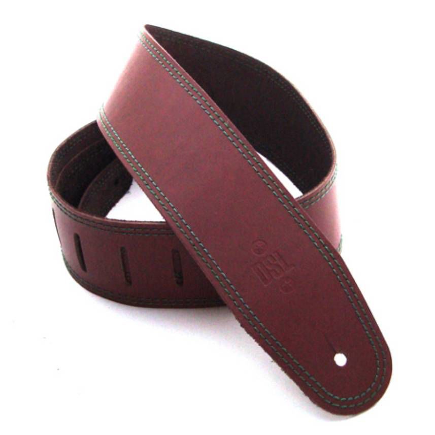 DSL Straps Classic Series Single Ply Guitar Strap 2.5in - Maroon/Green Stitch