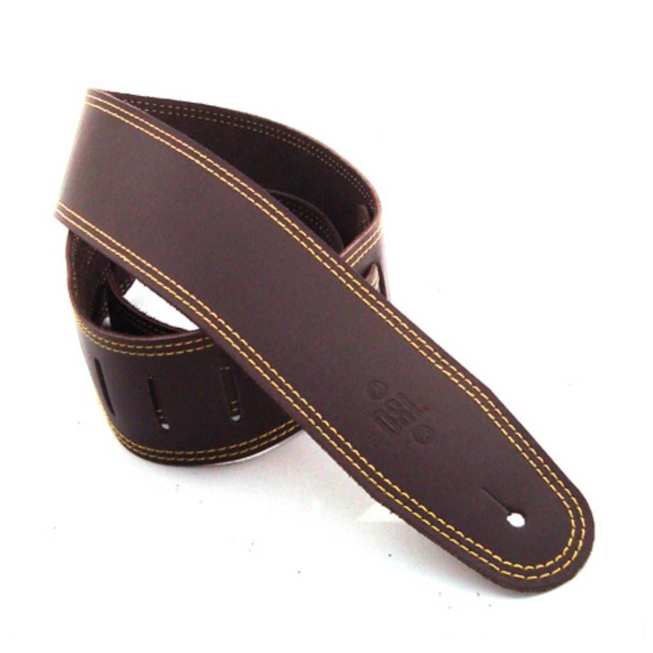 DSL Straps Classic Series Single Ply Guitar Strap 2.5in - Saddle Brown/Yellow Stitch