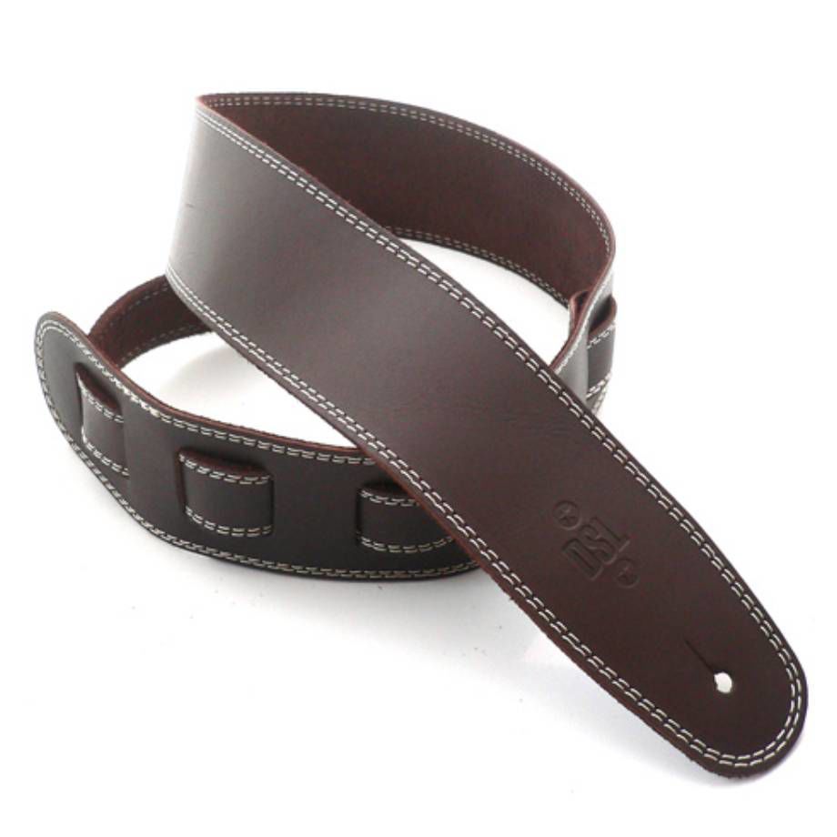 DSL Straps Classic Series Single Ply Guitar Strap 2.5in - Saddle Brown/Beige Stitch - Extra Length