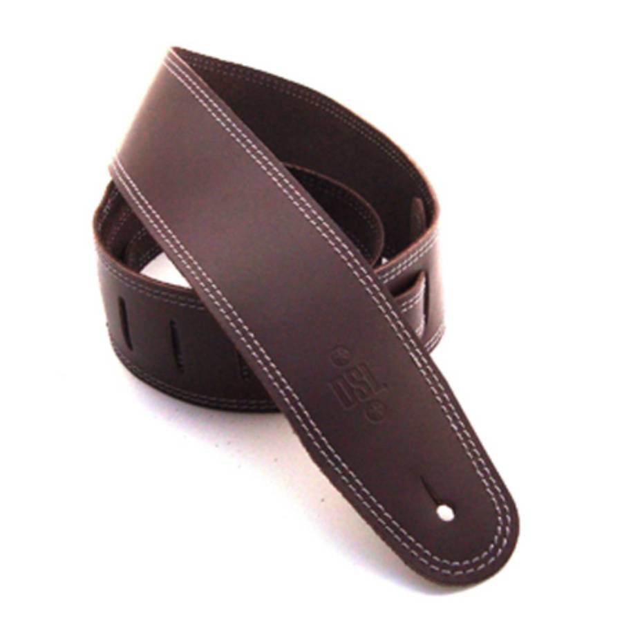 DSL Straps Classic Series Single Ply Guitar Strap 2.5in - Saddle Brown/Grey Stitch