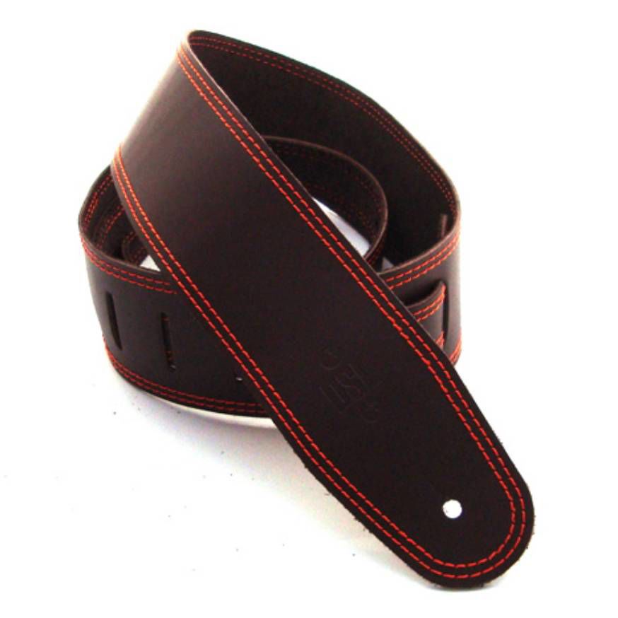 DSL Straps Classic Series Single Ply Guitar Strap 2.5in - Saddle Brown/Orange Stitch