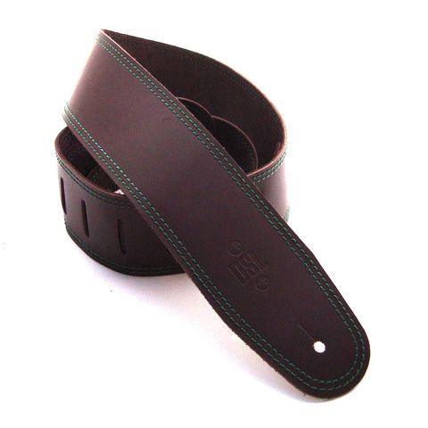 DSL Straps Classic Series Single Ply Guitar Strap 2.5in - Saddle Brown/Green Stitch