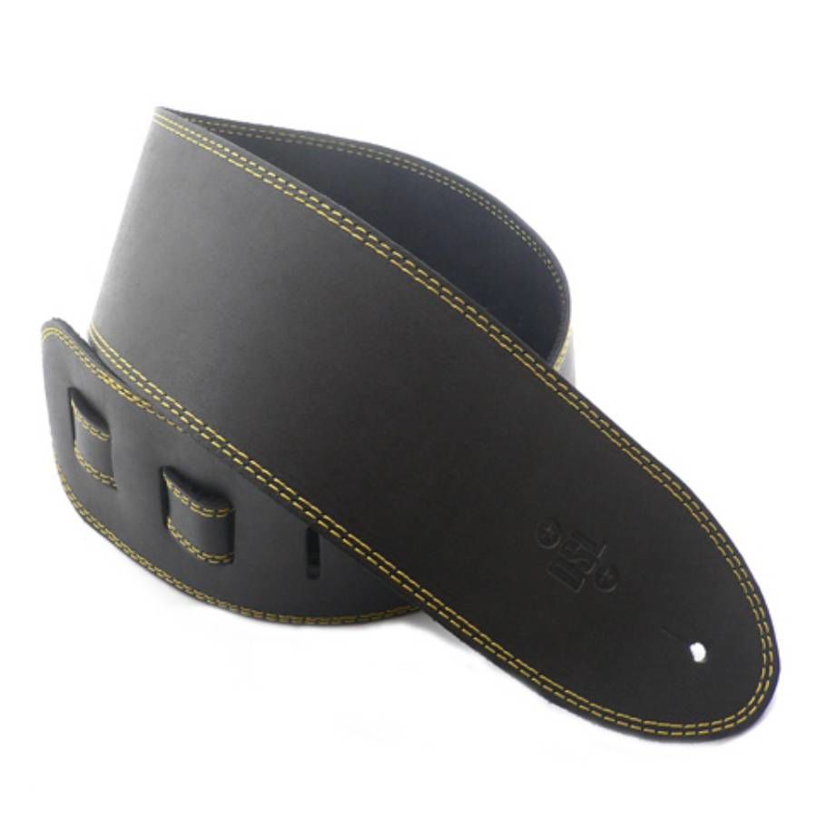 DSL Straps Classic Series Single Ply Guitar Strap 3.5in - Black/Yellow Stitch