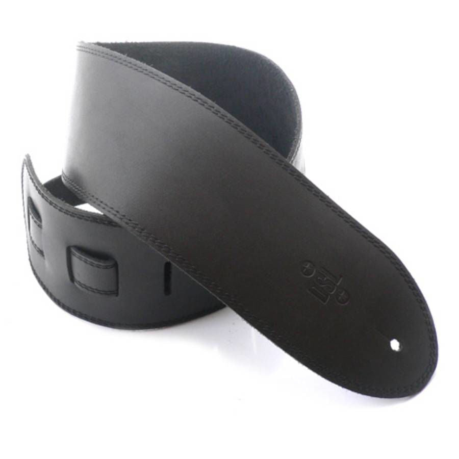 Black DSL Straps Classic Series single ply guitar strap with black stitching, 3.5 inches wide, designed for comfortable instrument support.