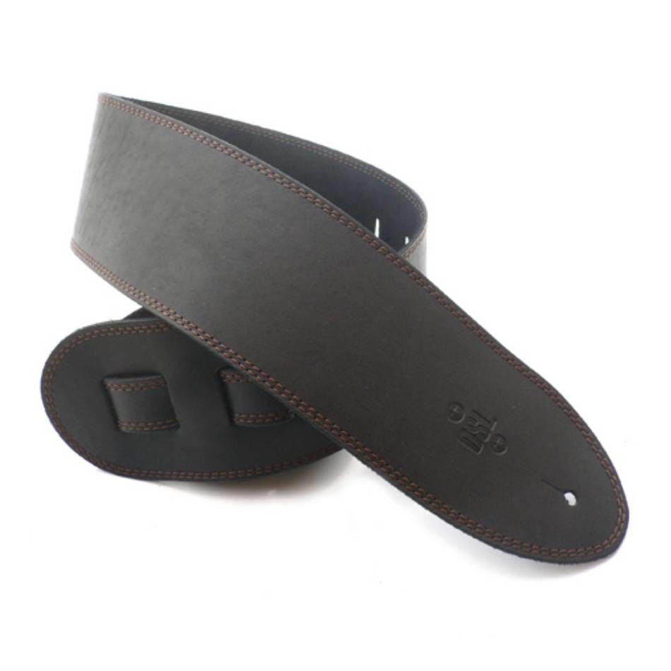 DSL Straps Classic Series Single Ply Guitar Strap 3.5in - Black/Brown Stitch