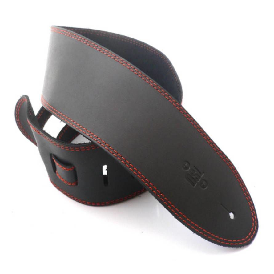 DSL Straps Classic Series Single Ply Guitar Strap 3.5in - Black/Orange Stitch