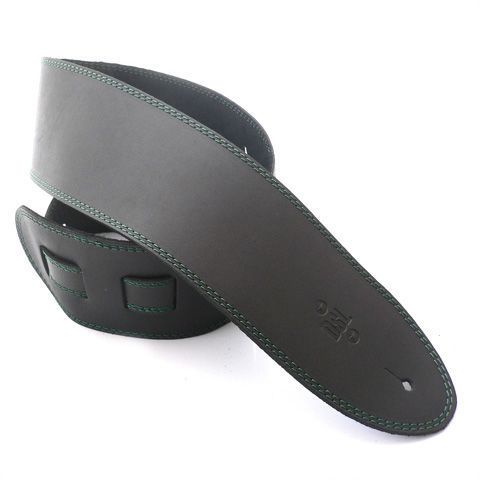 DSL Straps Classic Series Single Ply Guitar Strap 3.5in - Black/Green Stitch