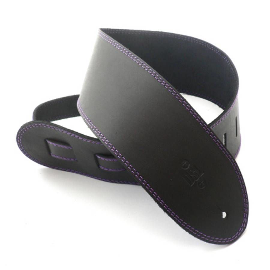DSL Straps Classic Series Single Ply Guitar Strap 3.5in - Black/Purple Stitch