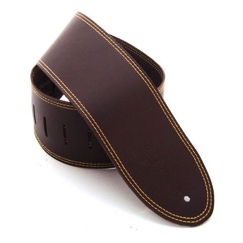 DSL Straps Classic Series Single Ply Guitar Strap 3.5in - Saddle Brown/Yellow Stitch