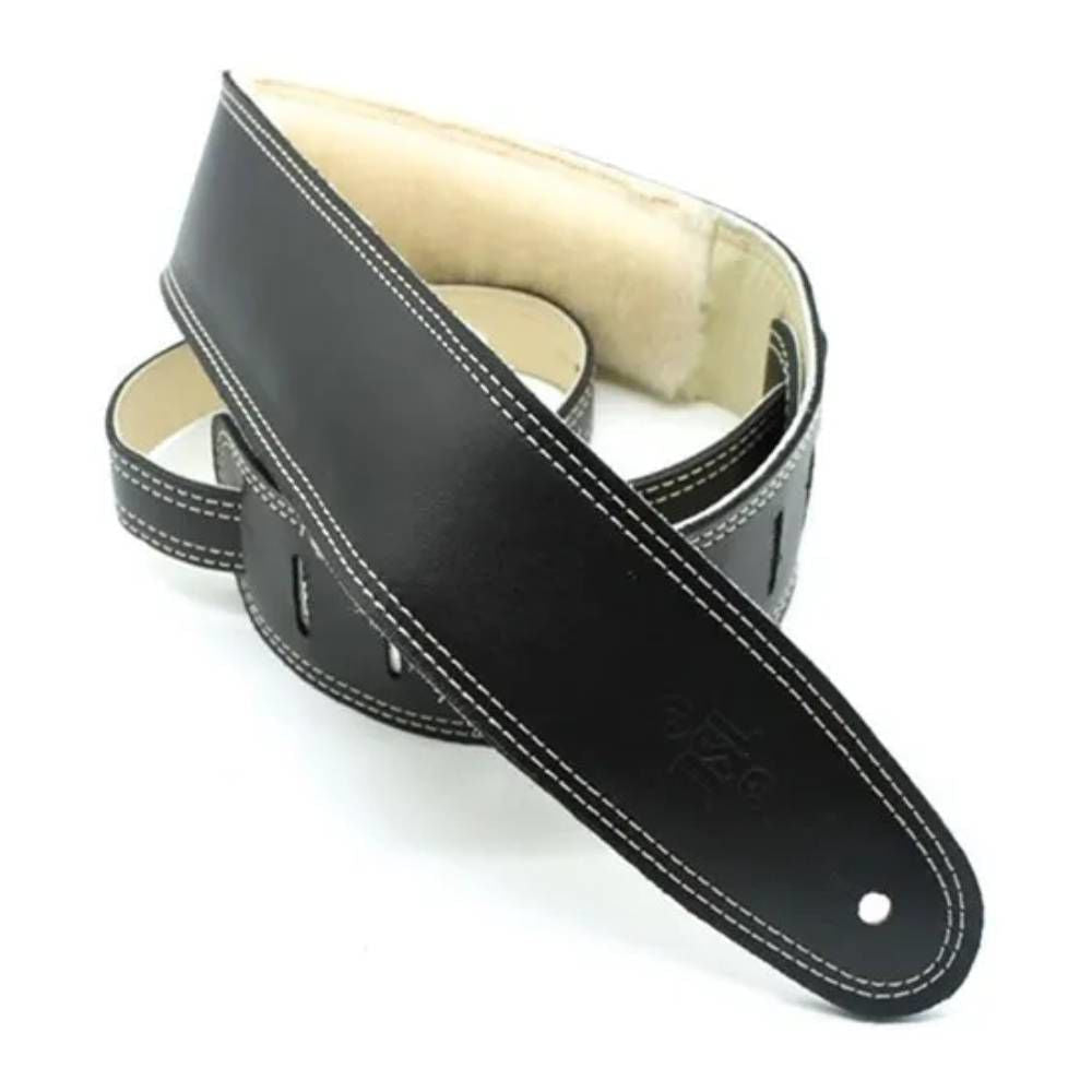 DSL Straps Premium Series Sheep Skin Guitar Strap 2.5in - Black/Sheepskin Beige