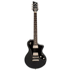 Duesenberg Julietta Catalina electric guitar in black with sleek body and chrome hardware, showcasing its stylish design.