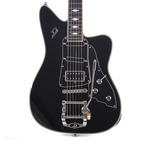 Duesenberg Paloma electric guitar in black with sleek body, chrome hardware, and dual humbucker pickups.