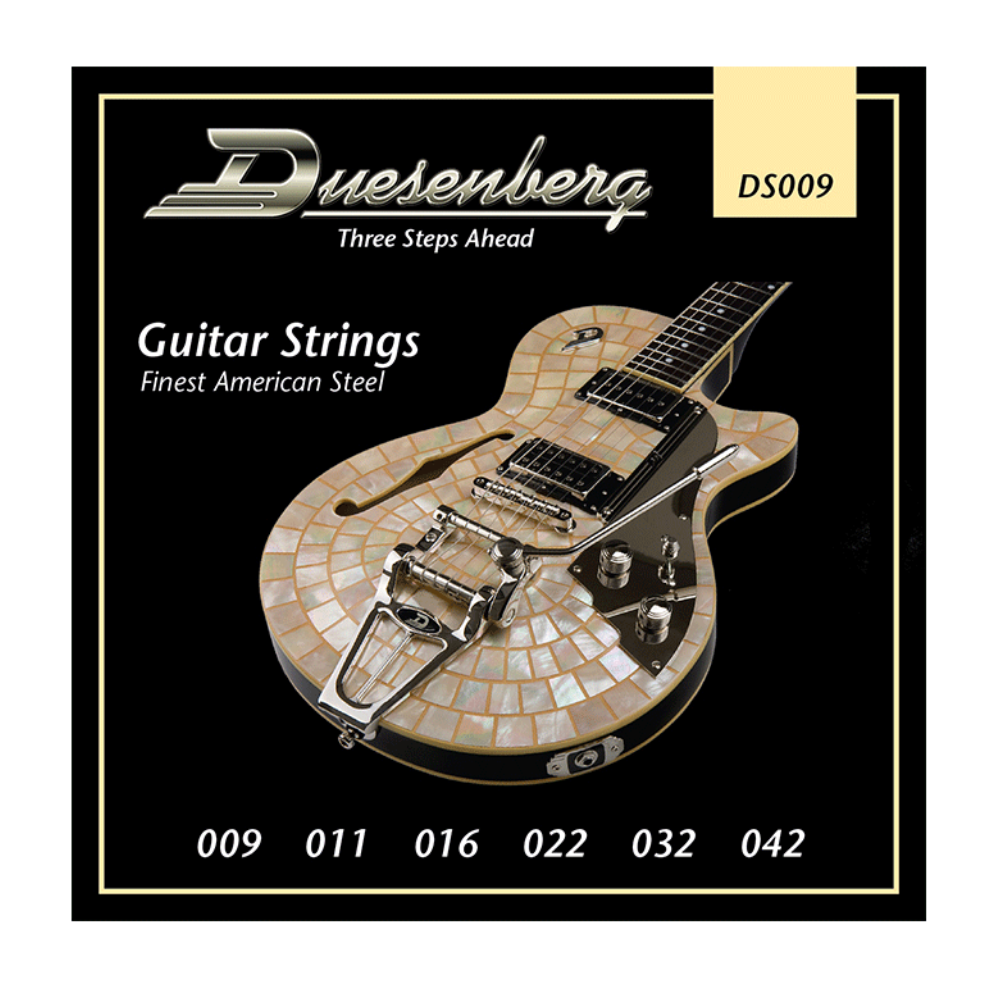 Duesenberg electric guitar strings 009-042 set, metal strings with nickel finish, displayed on a plain background