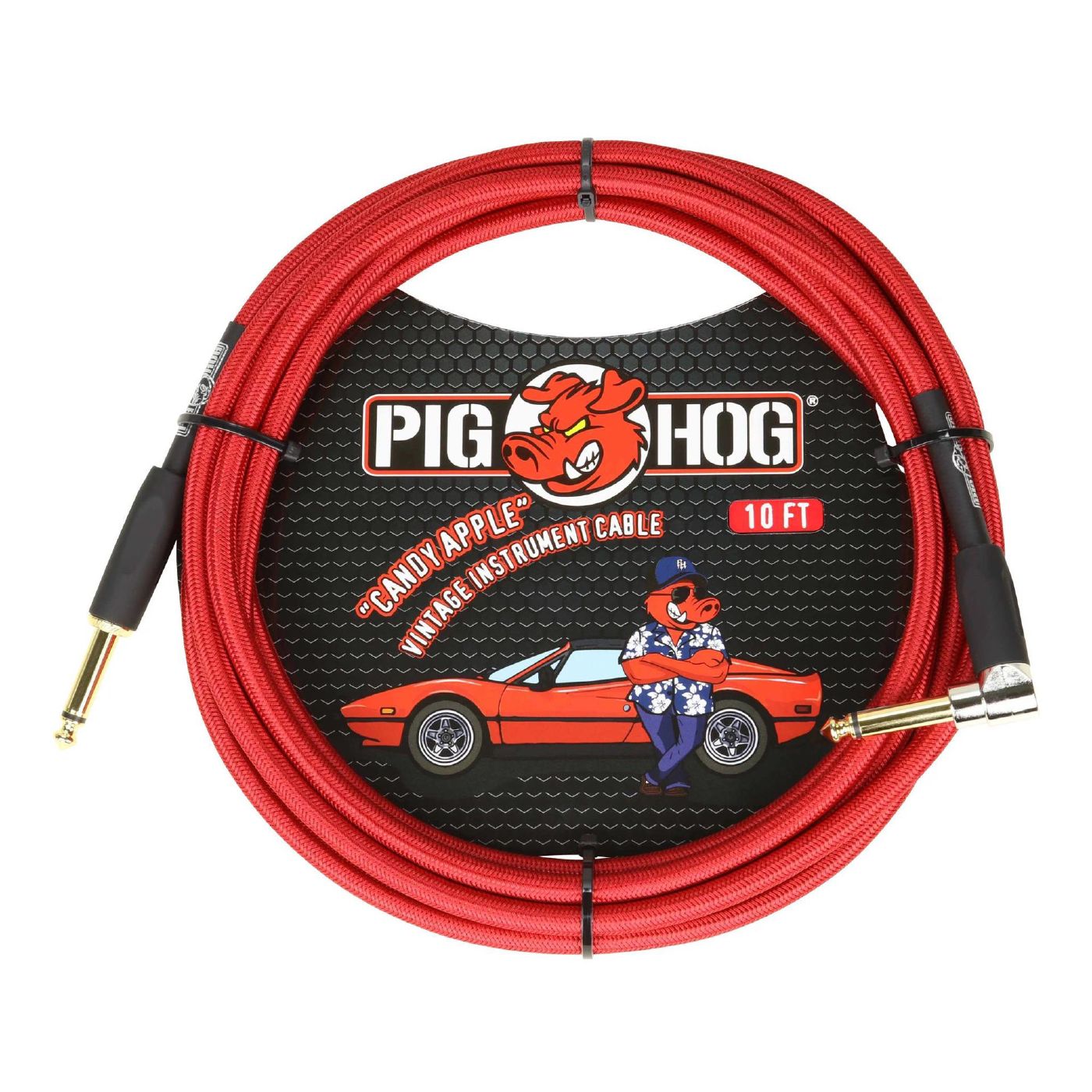 Pig Hog Instrument Cable - Right Angle - 10ft - Candy Apple Red