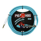 Pig Hog 10ft Daphne Blue guitar instrument cable with right angle connector, ideal for connecting electric guitars and amplifiers.
