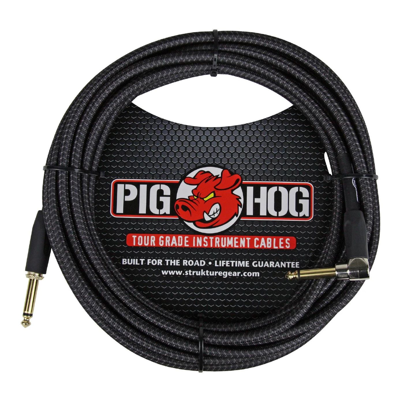 Pig Hog Instrument Cable - Right Angle - 20ft - Black Woven