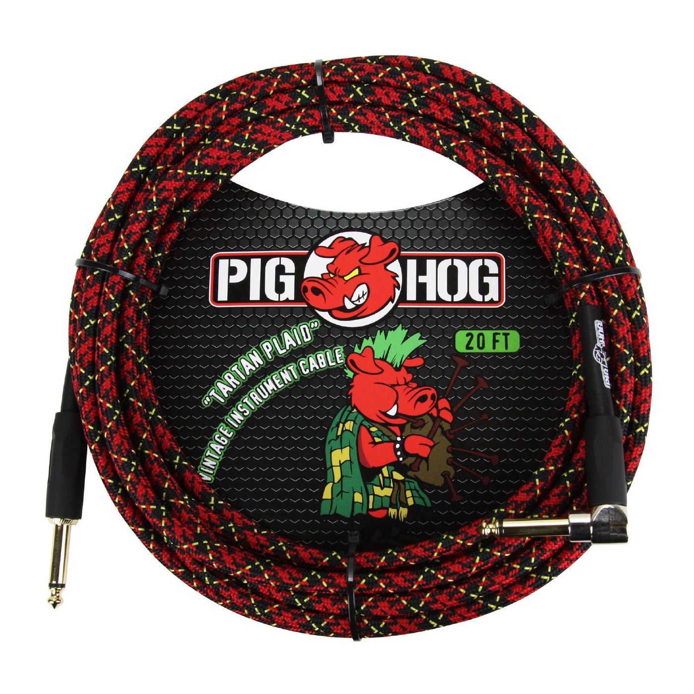 Pig Hog Instrument Cable - Right Angle - 20ft - Tartan Plaid
