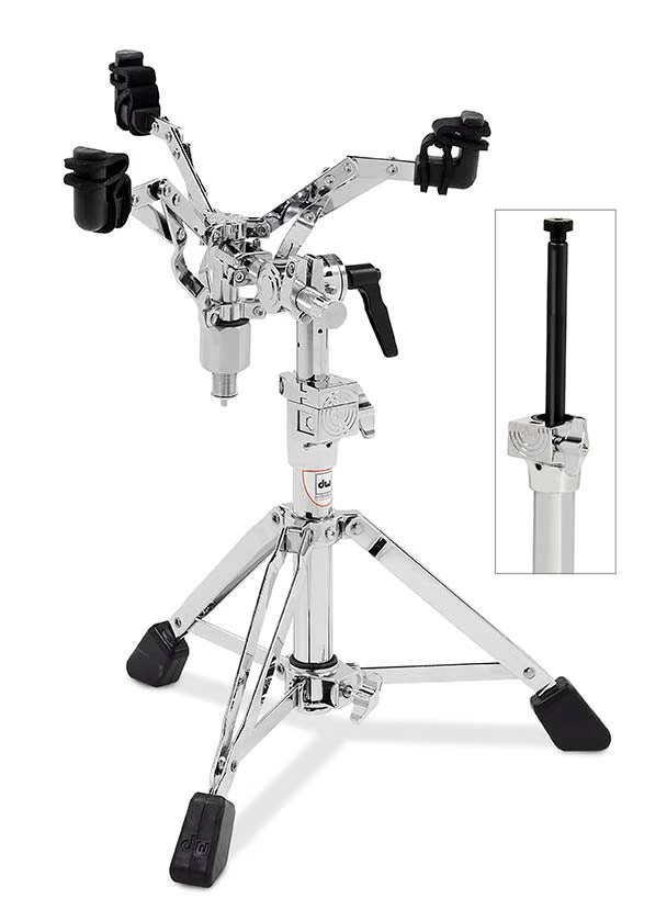 DW 9000 Series Airlift Tom and Snare Drum Stand showing adjustable height mechanism and durable metal construction.