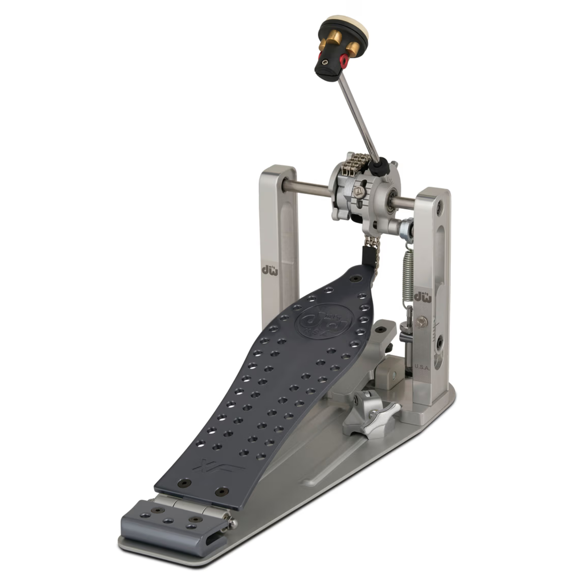 DW MFG Machined Chain Drive Single Bass Drum Pedal with Extended Footboard