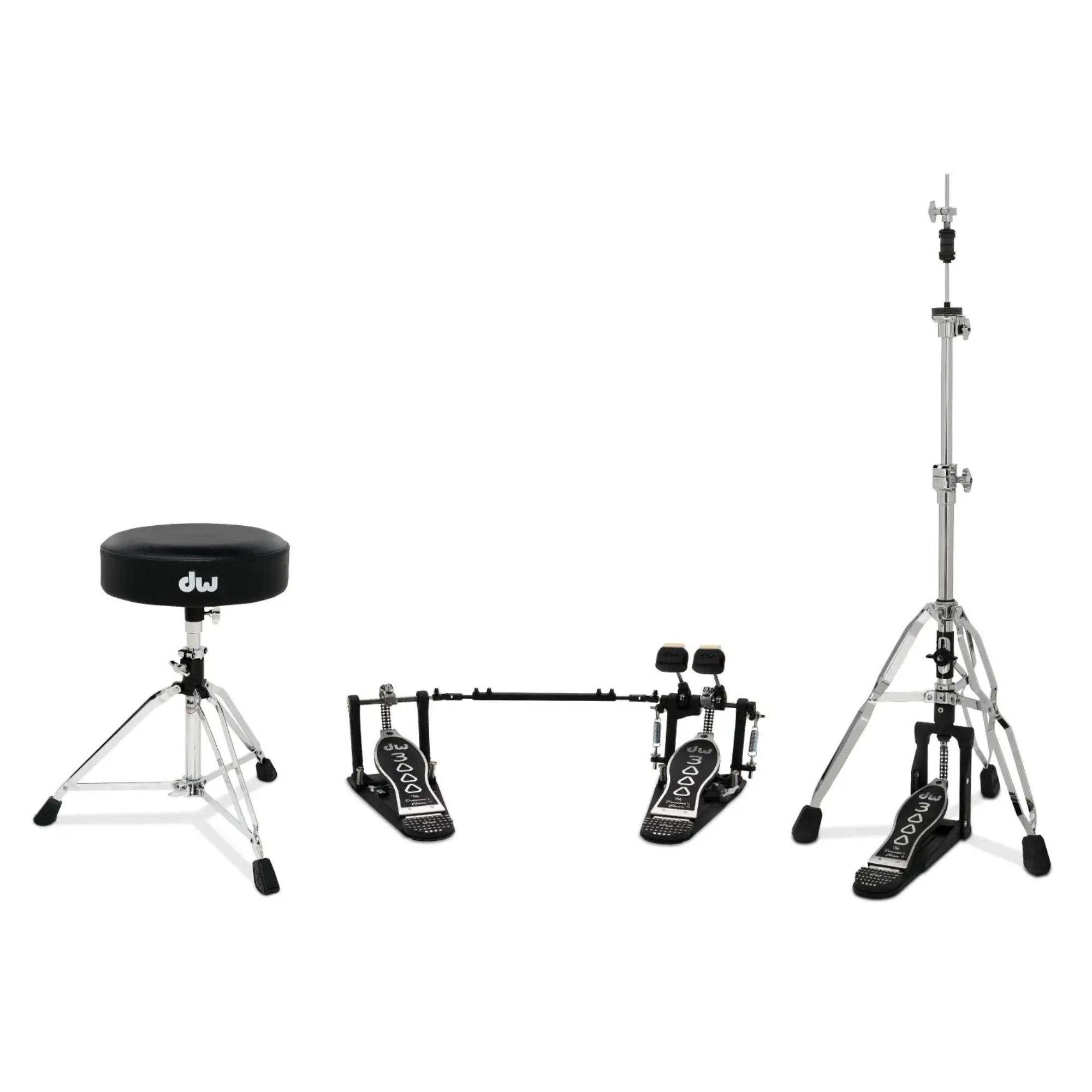 DW 3000 3pc Hardware Pack (Double Pedal, 3-leg HH Stand & Stool)