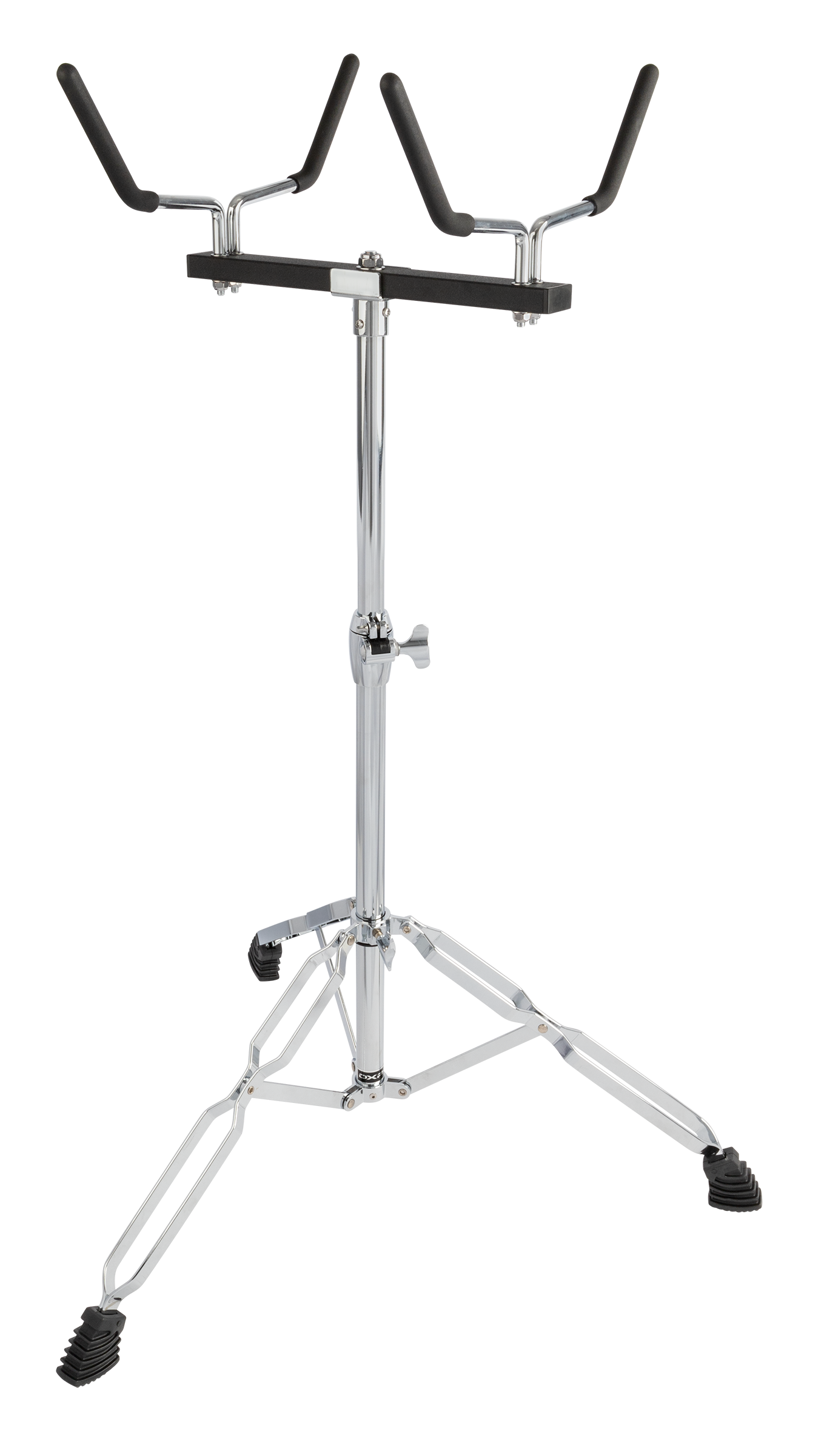 Dxp marching bass drum stand with adjustable hardware and sturdy metal construction for secure drum support.