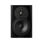 Dynaudio LYD 5 black 5-inch nearfield studio monitor showing front view with speaker grille and control panel.