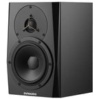 Black Dynaudio LYD 5 nearfield studio monitor with 5-inch driver, shown from a slight side angle.