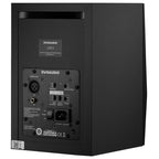 Dynaudio LYD 5 black 5-inch nearfield studio monitor showing the front grille and control panel for professional audio monitoring.