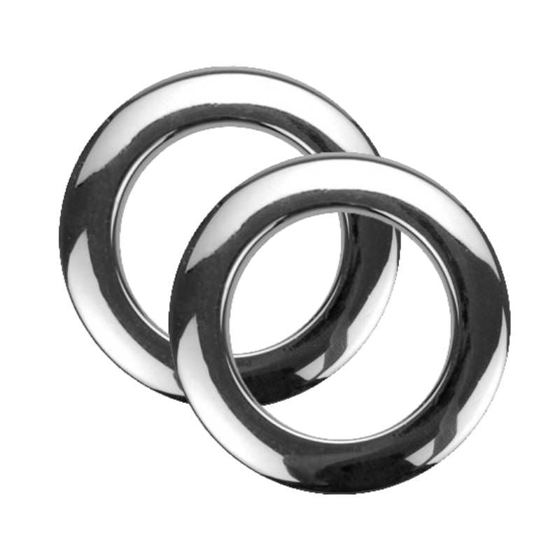 Chrome Bass Drum O's HC-2 2-inch hole port rings for bass drums, shown in a 2-pack, designed for drum sound enhancement.
