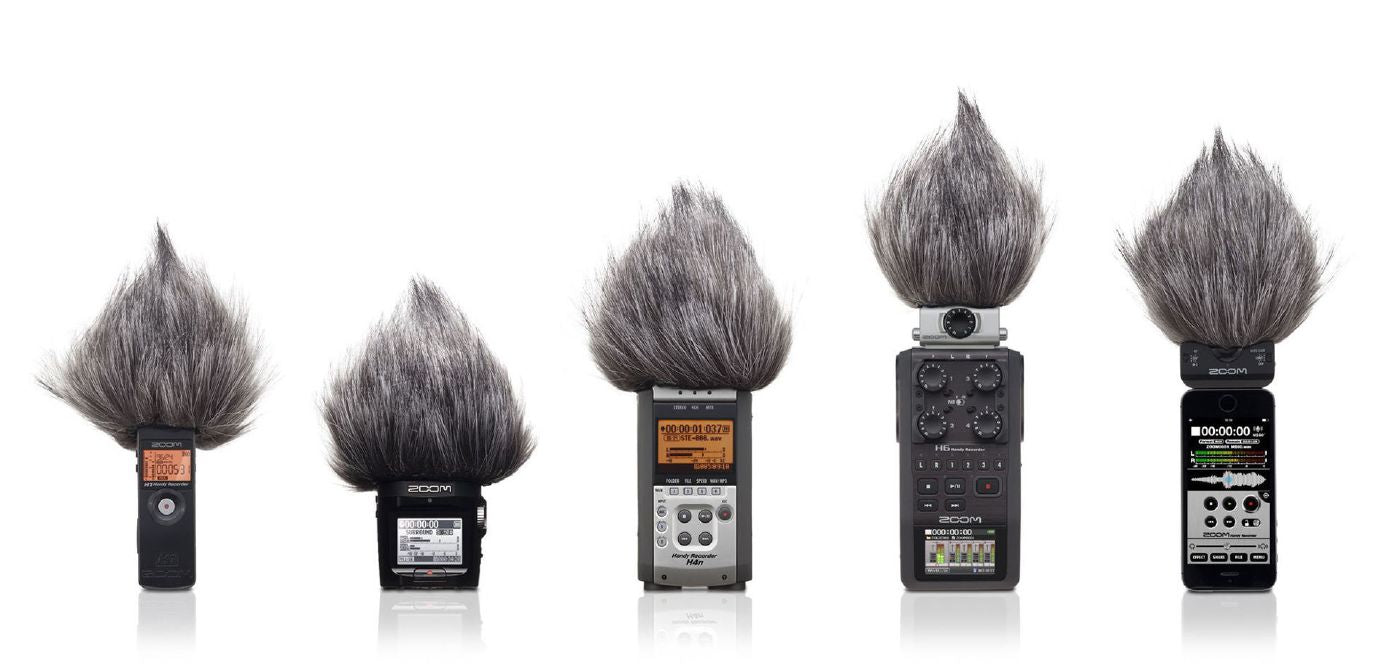 Zoom WSU-1 Universal Windscreen for digital recorders, shown covering a microphone to reduce wind noise.