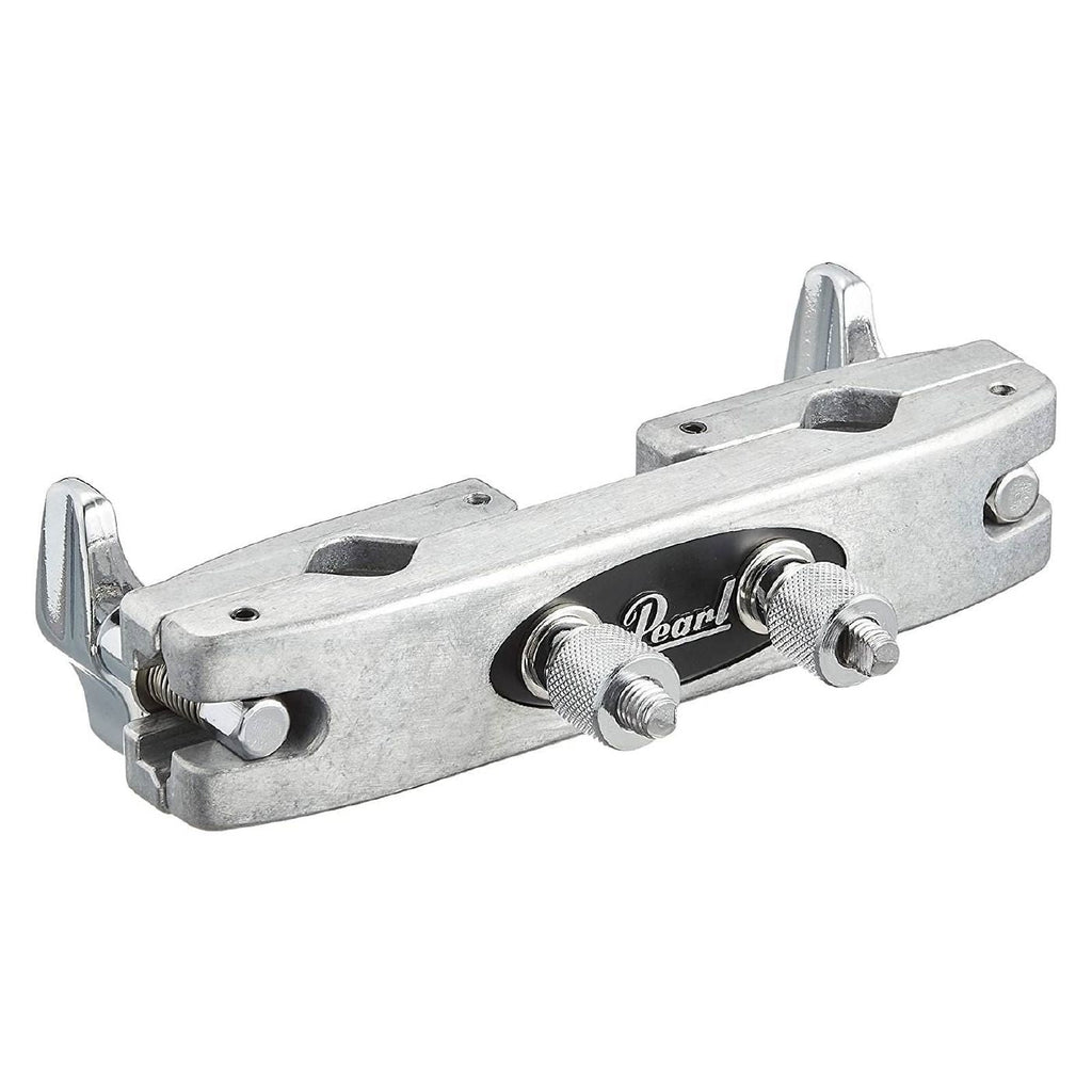 Pearl ADP-20 clamp adaptor with two holes for drum hardware, silver metal finish, designed for secure mounting.