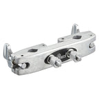 Pearl ADP-20 clamp adaptor with two holes for drum hardware, silver metal finish, designed for secure mounting.