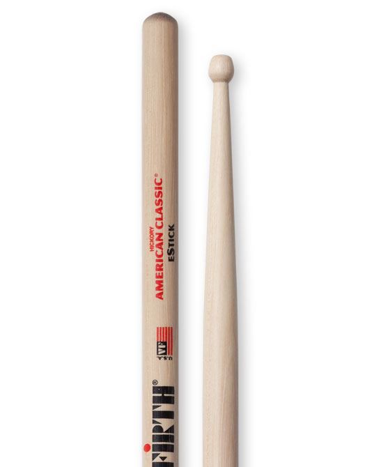 Vic Firth American Classic ESTICK wood tip drumsticks for versatile drumming, showcasing a pair of lightweight sticks with natural wood finish.