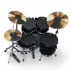 Vic Firth drum mute prepack with 10, 12, 14, 18-inch drum mutes, hi-hat, and cymbal mutes on a drum kit.