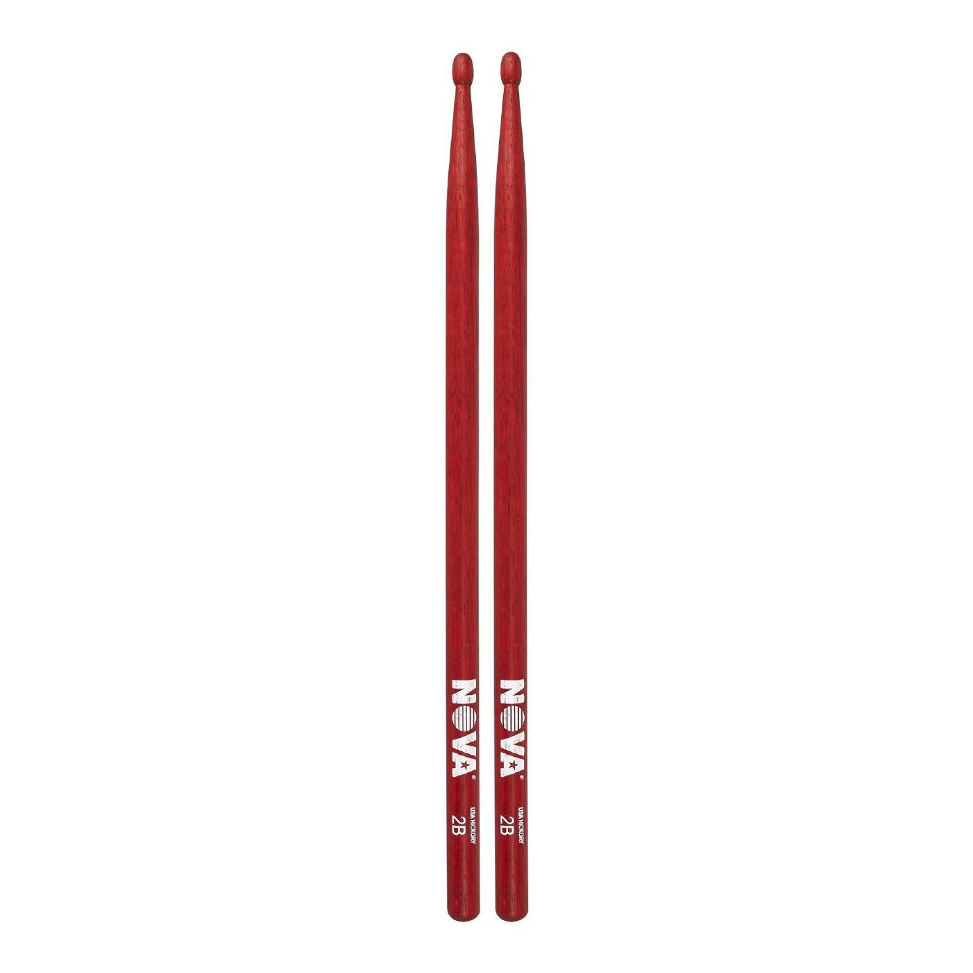 Vic Firth 2B in Red with NOVA imprint - Wood Tip Drumsticks