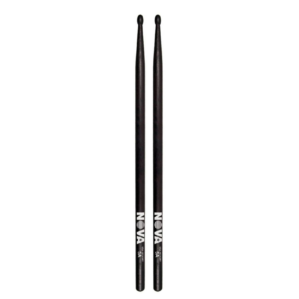 Vic Firth 5A black wood tip drumsticks with NOVA imprint, designed for versatile drumming and performance.