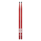 Vic Firth 5AN nylon tip drumsticks in red with NOVA imprint, showing the sticks with red handles and brand markings.