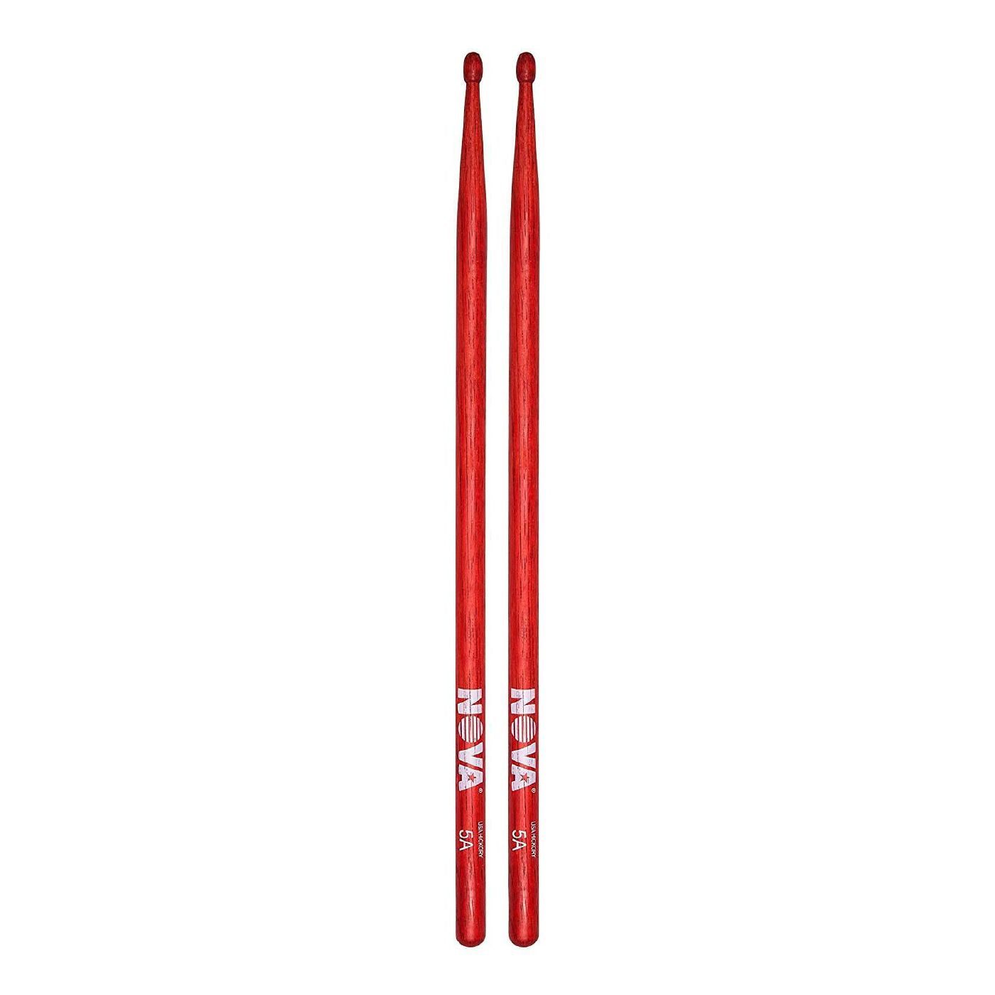 Vic Firth 5A in Red with NOVA imprint - Wood Tip Drumsticks