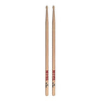 Vic Firth Nova 5A wooden tip drumsticks shown, featuring a lightweight design ideal for versatile drumming performances.