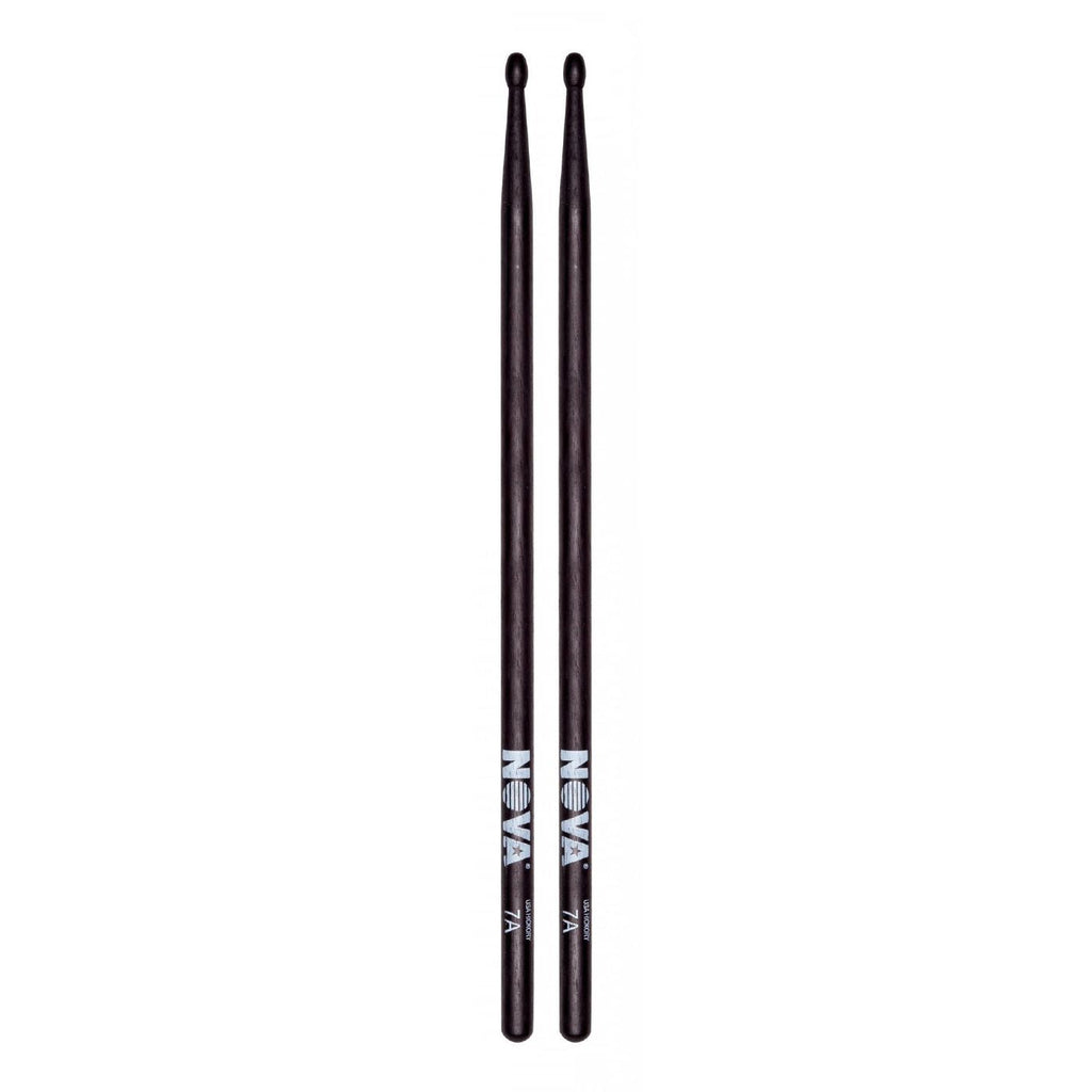Vic Firth 7A in Black with NOVA imprint - Wood Tip Drumsticks