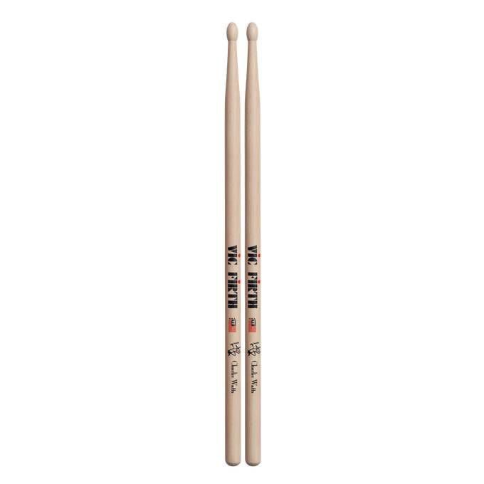 Vic Firth Charlie Watts Signature Series wood tip drumsticks, standard size, with natural wood finish and signature branding.
