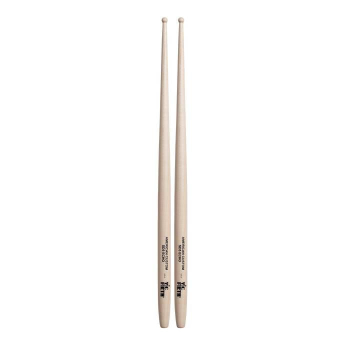 Vic Firth American Custom SD5 Echo wood tip drumsticks showing polished wood finish and tapered design for drumming.