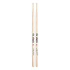 Vic Firth Steve Gadd Signature Series drumsticks with clear finish and wood tips, shown in a close-up image.
