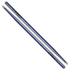 Pair of Zildjian 5A Chrome Blue drumsticks with polished finish, designed for drumming and percussion playing.
