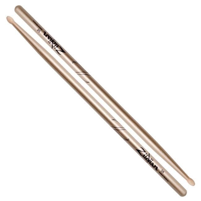 Zildjian 5A Chrome Gold drumsticks with a sleek metallic finish, designed for drummers and percussionists.