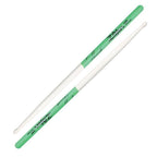 Zildjian Maple 5B Green DIP drumsticks with green handles, designed for drumming and percussion playing.